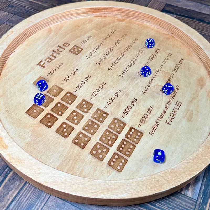 Houten Farkle Dobbelspel Tray met Gegraveerde Score Tabel en 6 Dobbelstenen voor Gezellige Spelavonden 4