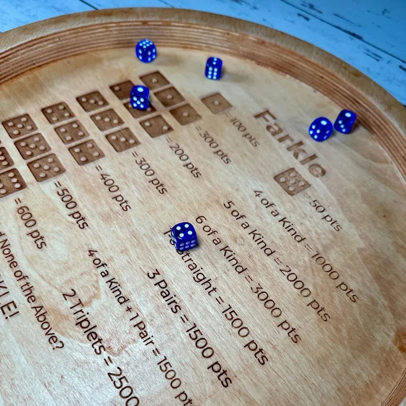 Houten Farkle Dobbelspel Tray met Gegraveerde Score Tabel en 6 Dobbelstenen voor Gezellige Spelavonden 6