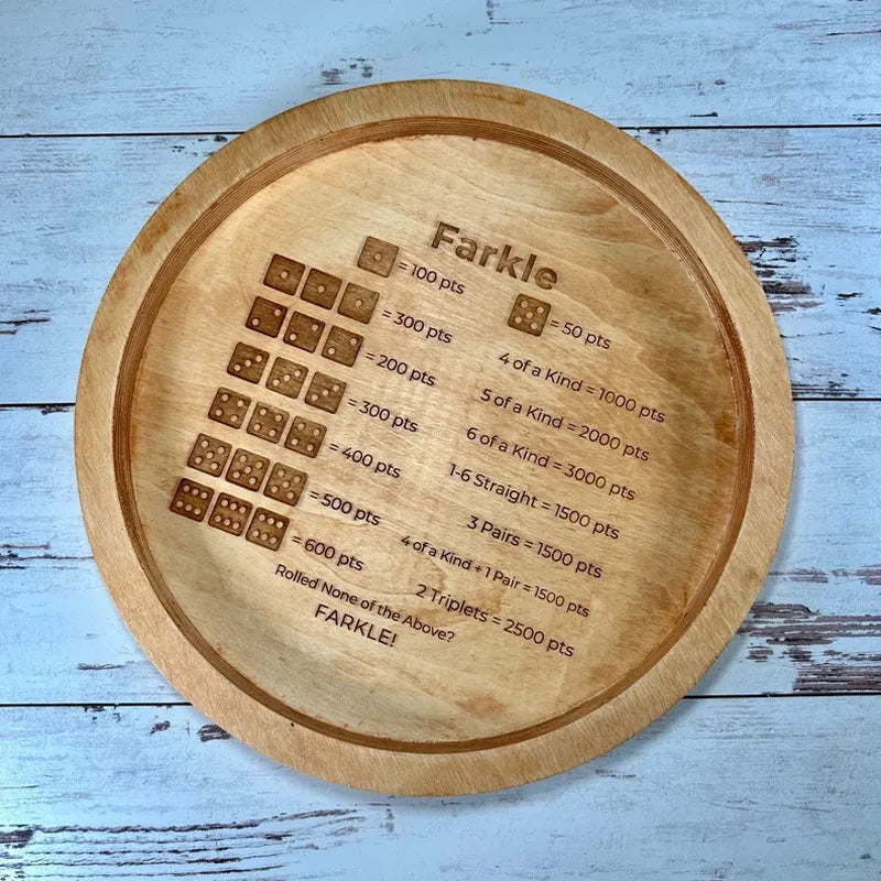 Houten Farkle Dobbelspel Tray met Gegraveerde Score Tabel en 6 Dobbelstenen voor Gezellige Spelavonden 7