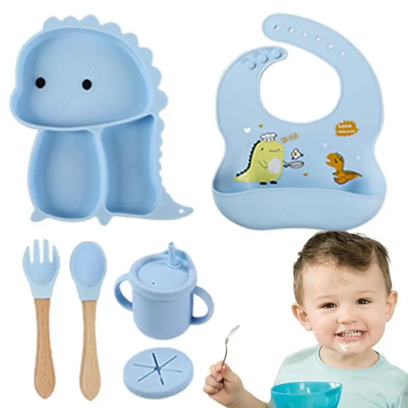 Kindertafelset van Silicone - 7-delige Dino Tafelgerei voor Kinderen, Vaatwasmachinebestendig, Kindvriendelijk Ontwerp 2