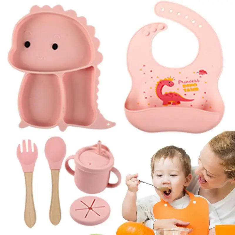 Kindertafelset van Silicone - 7-delige Dino Tafelgerei voor Kinderen, Vaatwasmachinebestendig, Kindvriendelijk Ontwerp 3