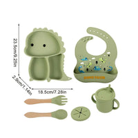Thumbnail for Kindertafelset van Silicone - 7-delige Dino Tafelgerei voor Kinderen, Vaatwasmachinebestendig, Kindvriendelijk Ontwerp 4