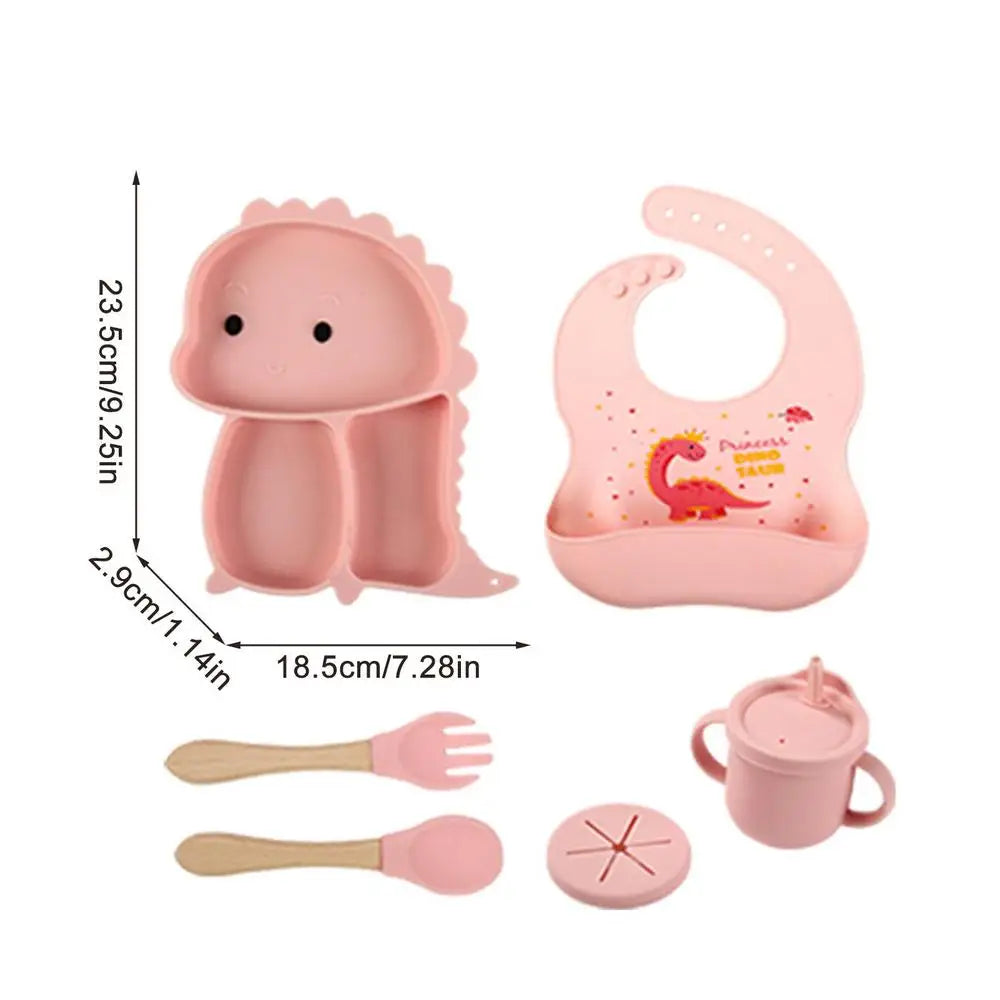 Kindertafelset van Silicone - 7-delige Dino Tafelgerei voor Kinderen, Vaatwasmachinebestendig, Kindvriendelijk Ontwerp 5