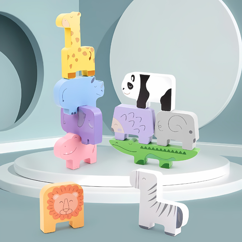 EcoToys StackMaster | Parantaa hienomotoriikkaa - Pinoamisseikkailu Puiset eläinpalikkapeli