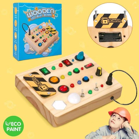 Ecotoys Holz Wunderplatte | Schaffe endlosen Spielspaß! - Montessori LED Busy Board für lehrreiche Abenteuer