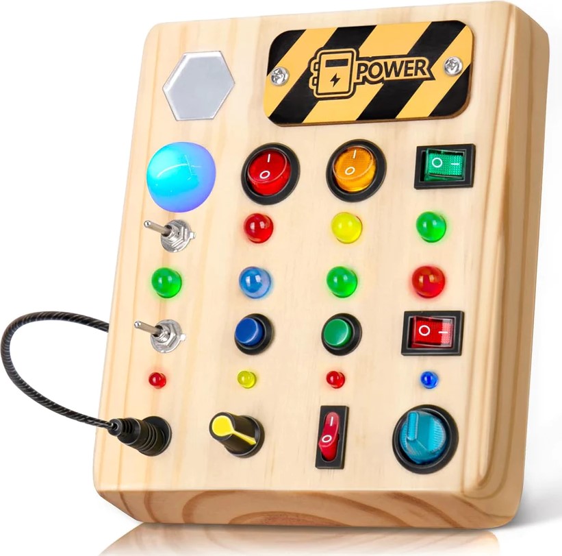 Ecotoys Holz Wunderplatte | Schaffe endlosen Spielspaß! - Montessori LED Busy Board für lehrreiche Abenteuer