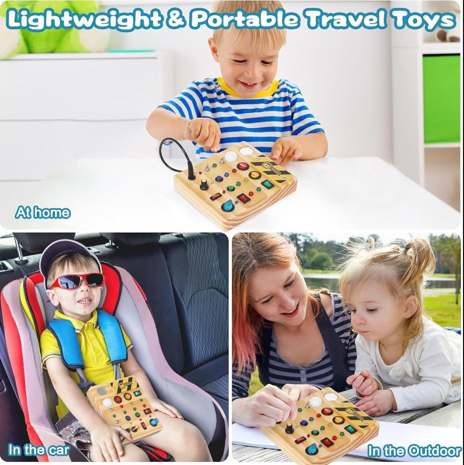 Ecotoys Holz Wunderplatte | Schaffe endlosen Spielspaß! - Montessori LED Busy Board für lehrreiche Abenteuer