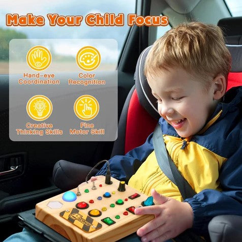 Ecotoys Holz Wunderplatte | Schaffe endlosen Spielspaß! - Montessori LED Busy Board für lehrreiche Abenteuer