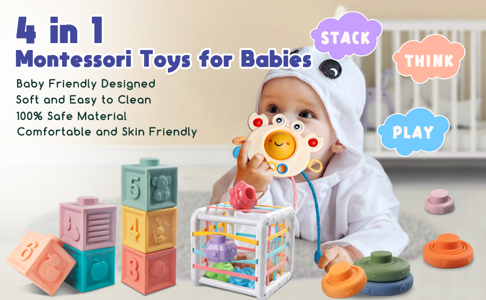 Montessori Baby Speelgoed Set 4-in-1 voor Zintuiglijke Ontwikkeling met Veilig BPA-vrij Materiaal voor Kinderen vanaf 6 Maanden 2