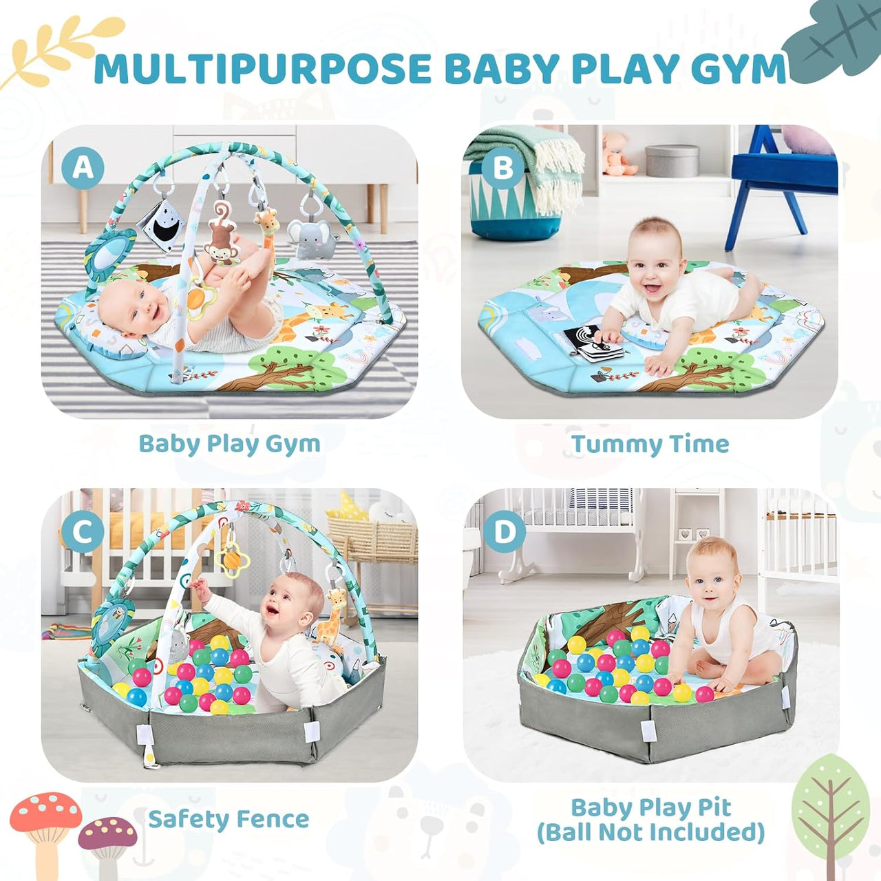 Multifunctioneel 8-in-1 Speelkleed Baby met 6 Afneembare Speeltjes voor Zintuiglijke Ontwikkeling en Motoriek – Meerkleurig 4