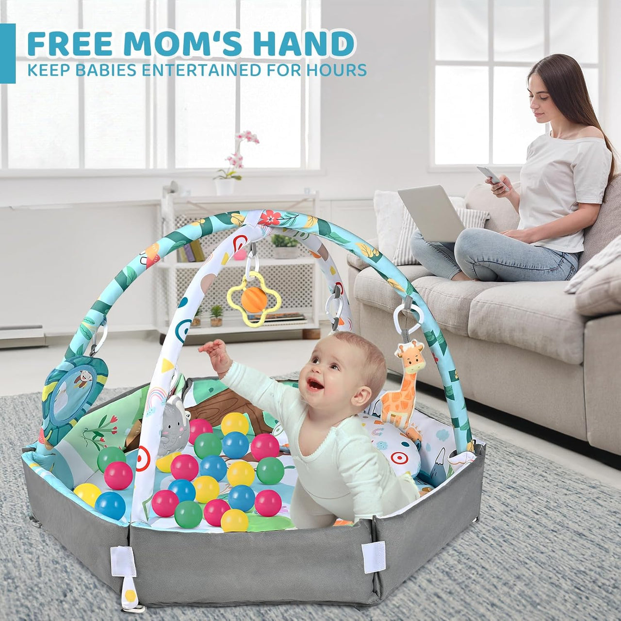 Multifunctioneel 8-in-1 Speelkleed Baby met 6 Afneembare Speeltjes voor Zintuiglijke Ontwikkeling en Motoriek – Meerkleurig 6