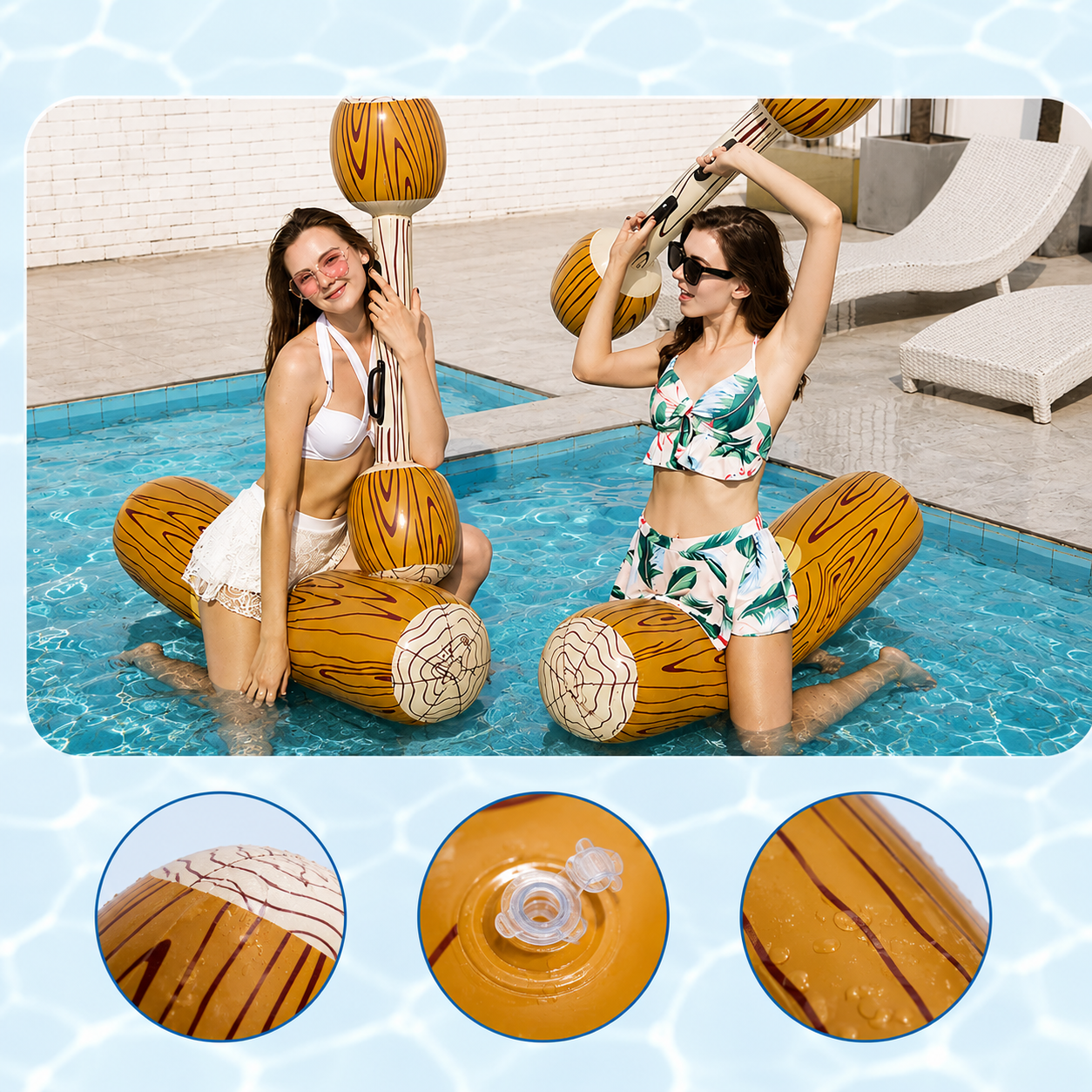 Set de batalla de agua inflable | 2 cojines para sentarse y 2 palos de mano para juegos de piscina