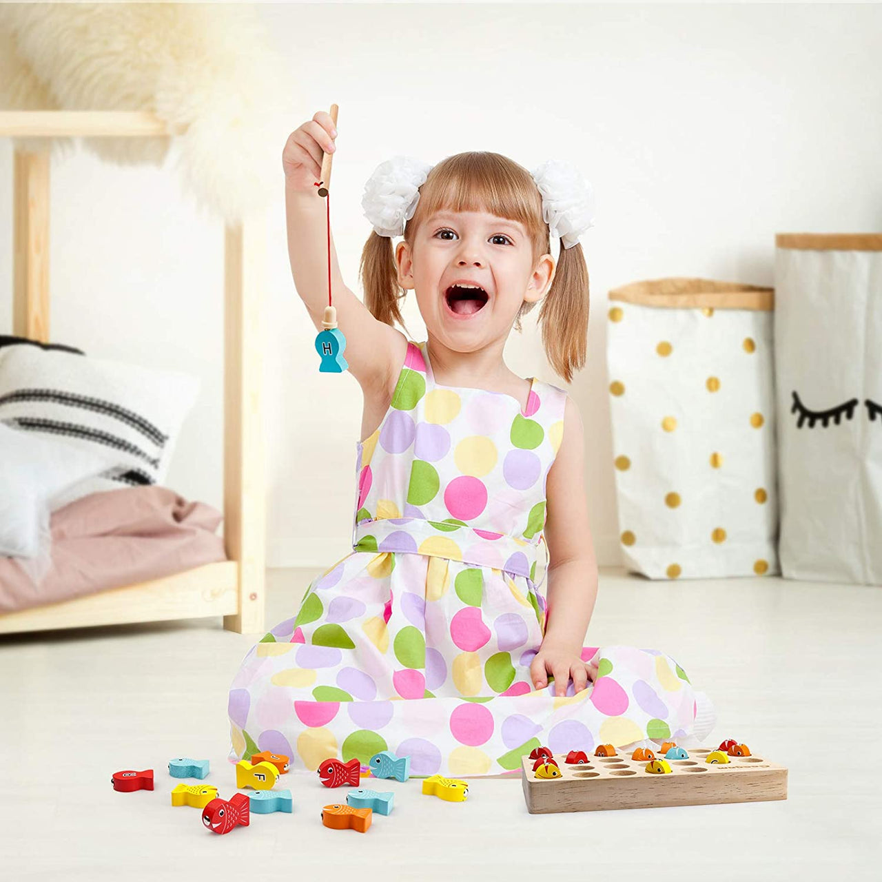 EcoToys Fischspaß | Lebendige Lernerfahrung - Holz Magnetisches Angelspiel für Kinder