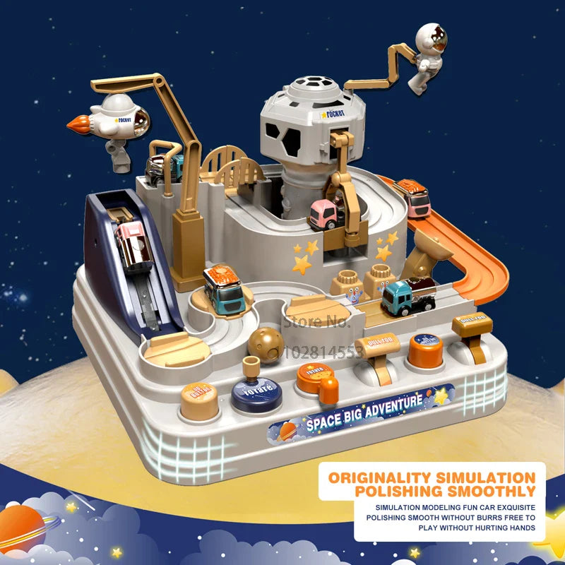 GalaxyTrack | Weltraumabenteuer für junge Entdecker - Eisenbahn- und Parkhaus-Spielset für Kinder