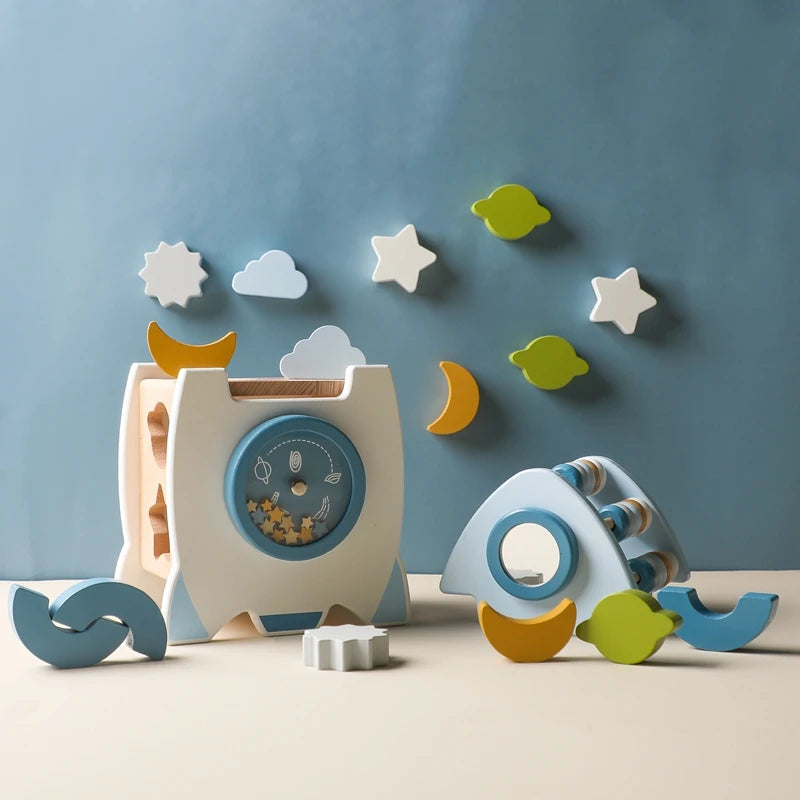EcoToys SpaceBlocks | Educatie en Plezier - Houten Raket Blokken Set