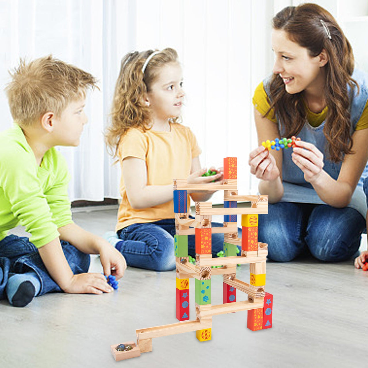 Ecotoys MarbleMaster | Kreativer Spaß - Holz-Marmorbahn Bau-Spielzeug