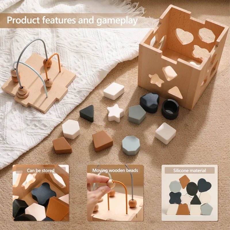 GeoPlay | Formerkennung und Spaß - Holz- und Silikon-Sortierblock mit geometrischen Formen