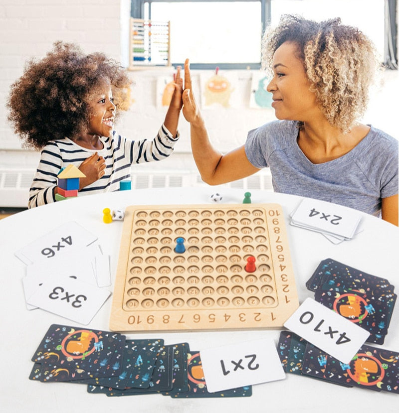 Ecotoys MathMaster | Spaß beim Lernen - Houten Montessori Multiplikationsspiel mit Flashcards