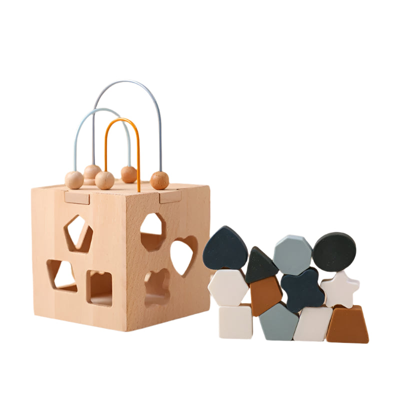 GeoPlay | Formerkennung und Spaß - Holz- und Silikon-Sortierblock mit geometrischen Formen