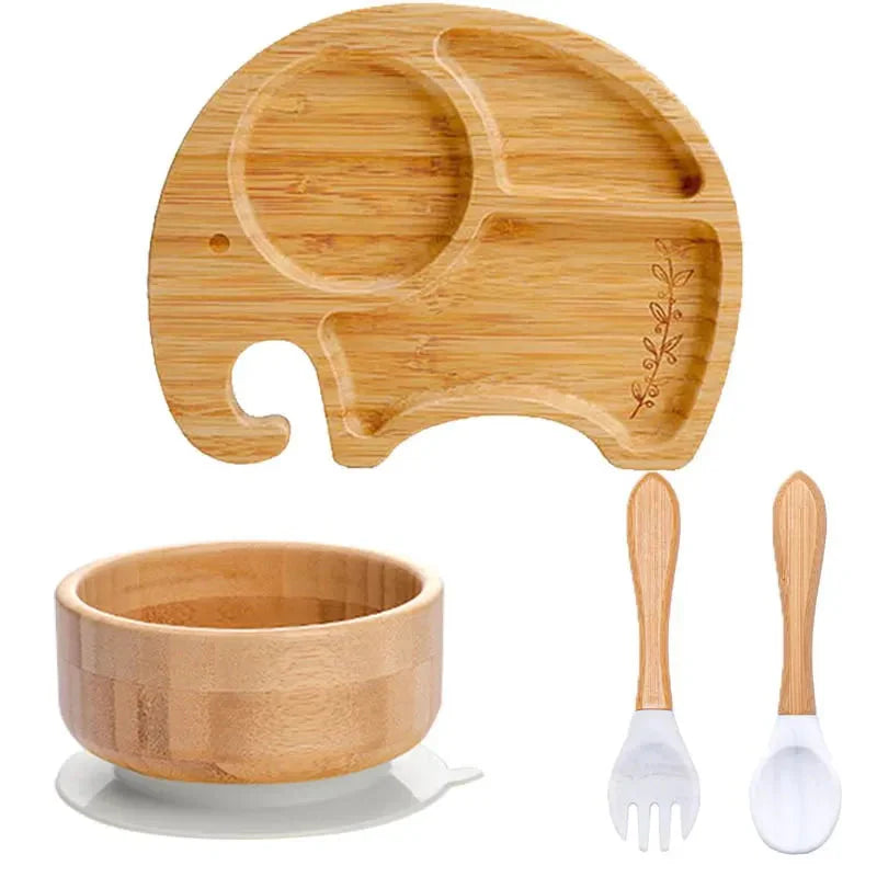 BambooGuard | Sicuro e Ecologico per Mangiare - Set di Piatti per Bambini con Ventosa