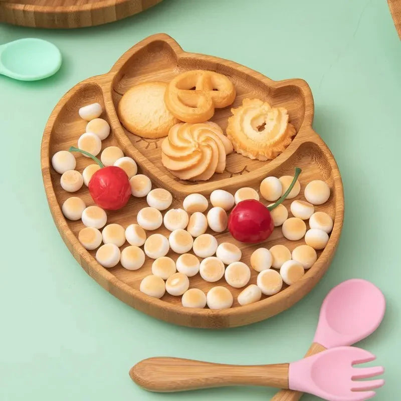 BambooGuard | Sicuro e Ecologico per Mangiare - Set di Piatti per Bambini con Ventosa