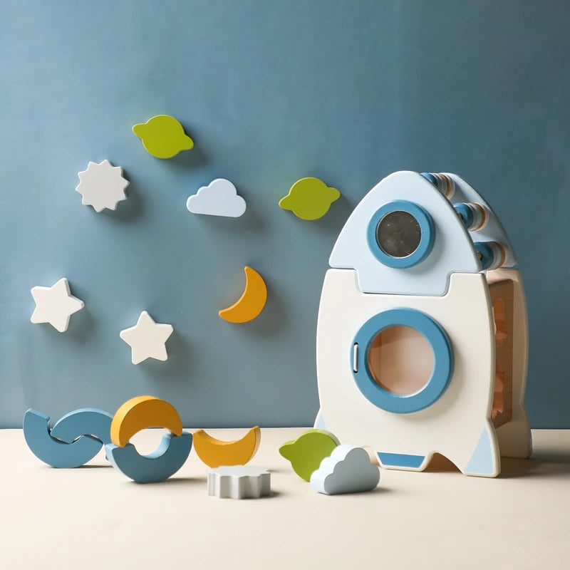 EcoToys SpaceBlocks | Educatie en Plezier - Houten Raket Blokken Set