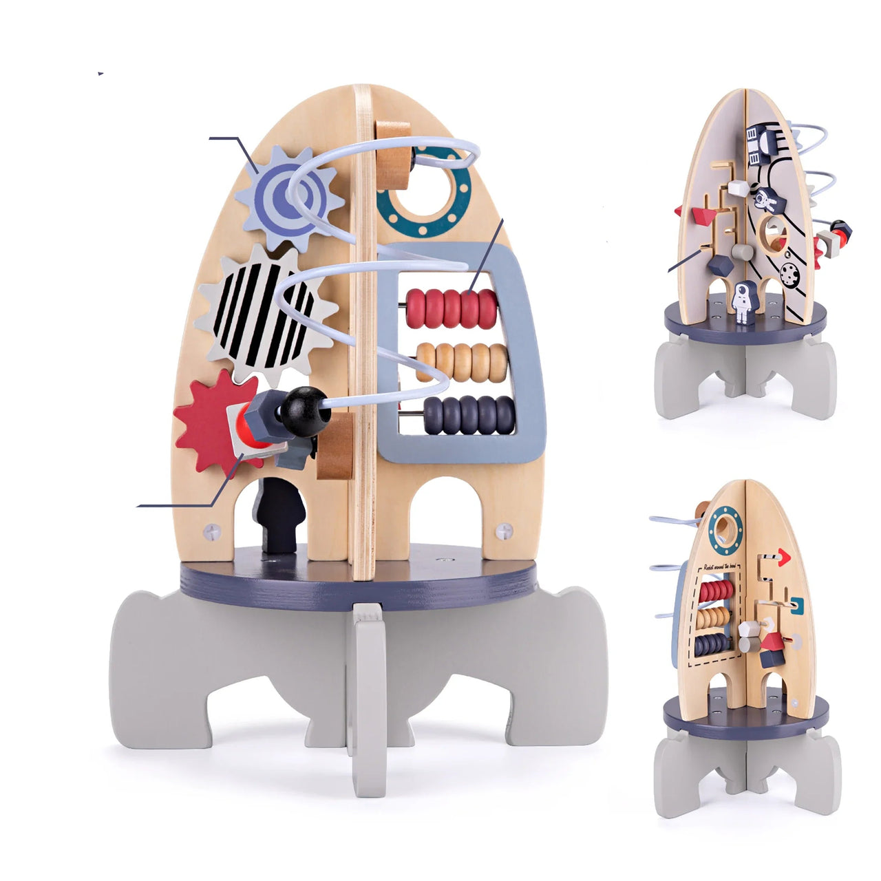 RocketQuest | Aventura espacial para los más pequeños - Cubo de actividades de madera con juguetes sensoriales