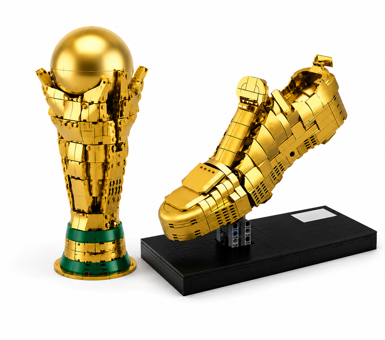 Ensemble de construction Trophée de football | Modèle d'exposition doré en briques pour collectionneurs