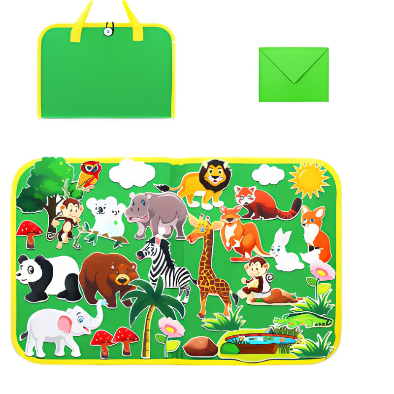 Montessori Feltro | Gioco tranquillo - Tavola educativa occupata con animali in feltro per bambini