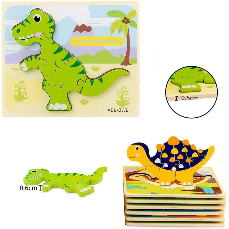 Ecotoys DinoPuz | Prähistorischer Spaß - Holz-Dinosaurier-Puzzleset
