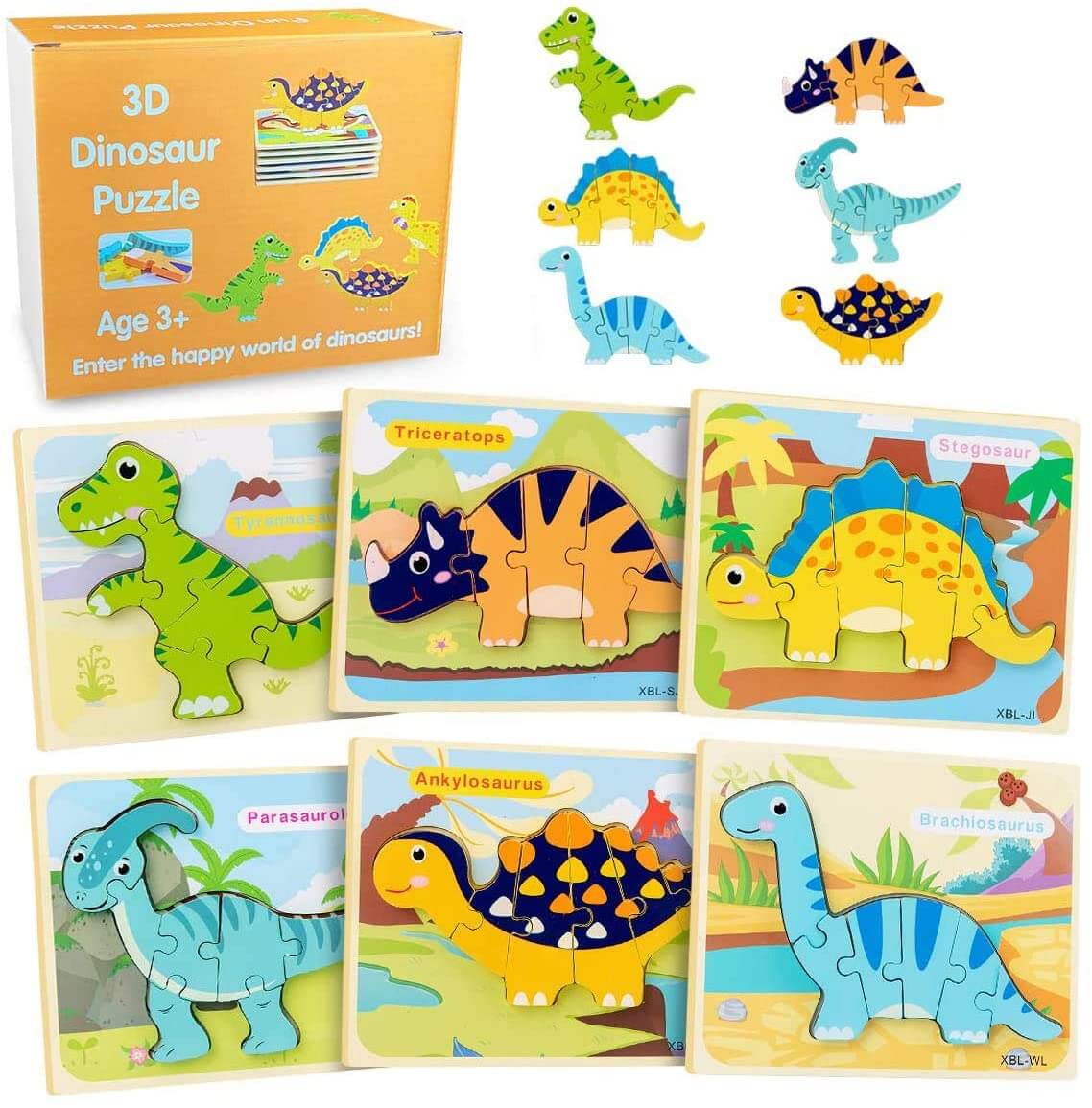 Ecotoys DinoPuz | Prähistorischer Spaß - Holz-Dinosaurier-Puzzleset