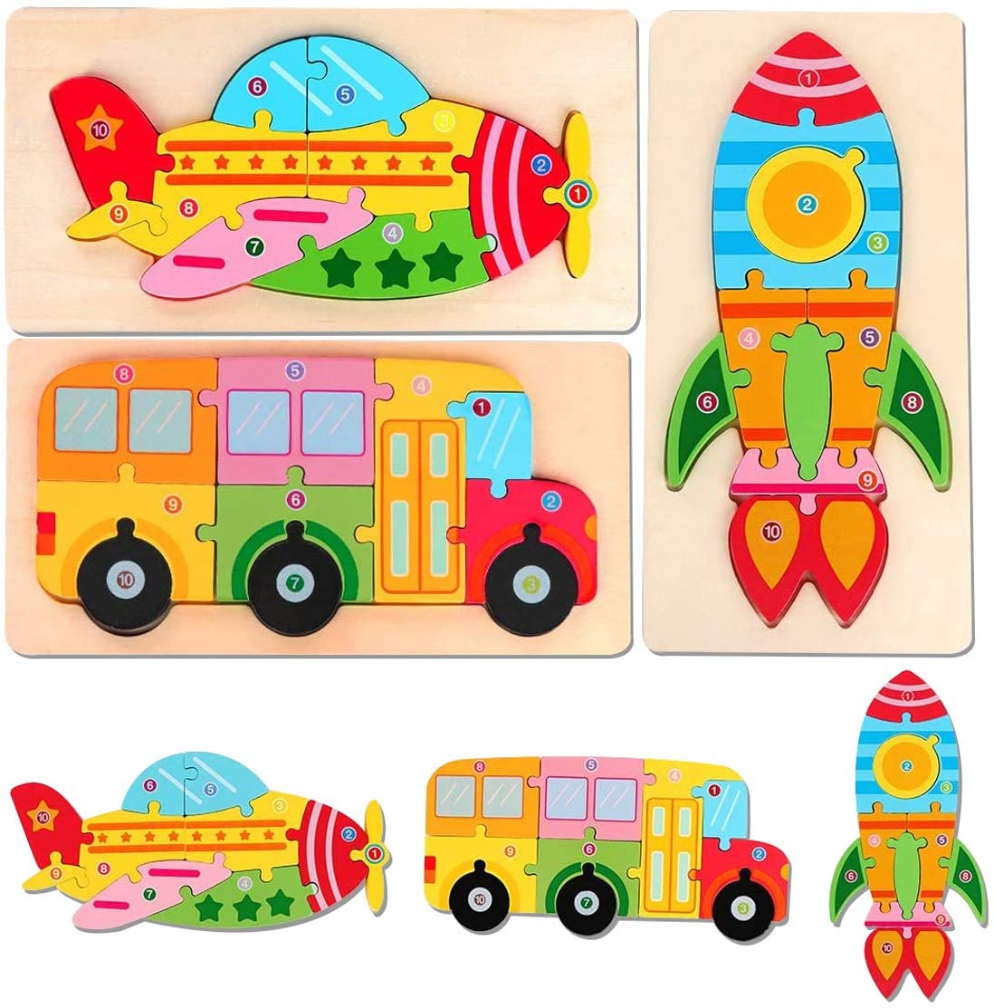 Ecotoys VroomPuzzle | Découverte aventureuse - Grand puzzle Montessori véhicules
