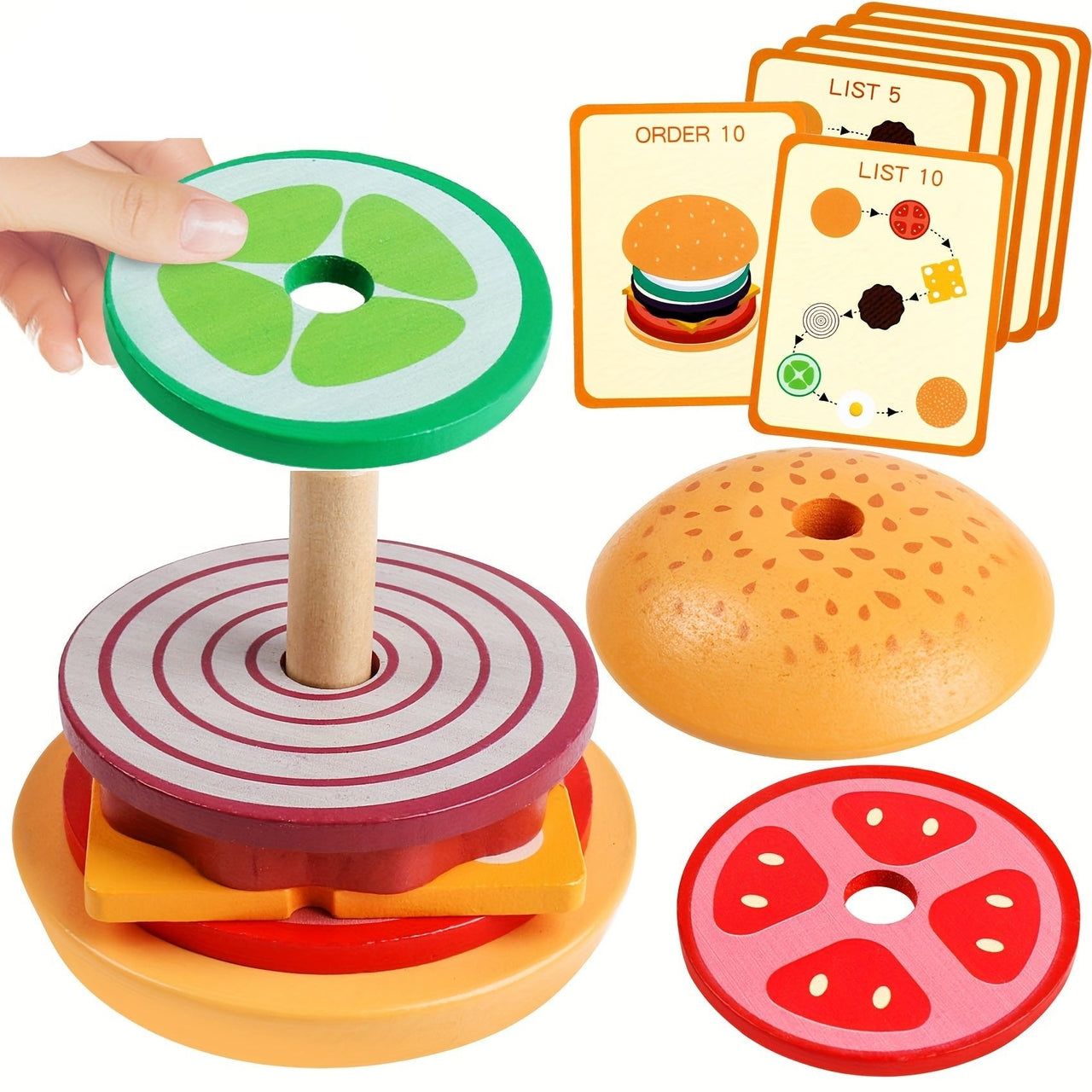 Ecotoys BurgerMaster | Spielerisch Stapeln - Pädagogisches Montessori Stapelspielzeug für Kleinkinder und Vorschulkinder
