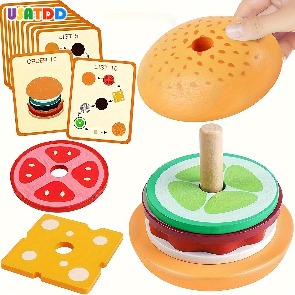 BurgerStack | Spielerisches Lernen Stapeln - Montessori Holz-Hamburgerset