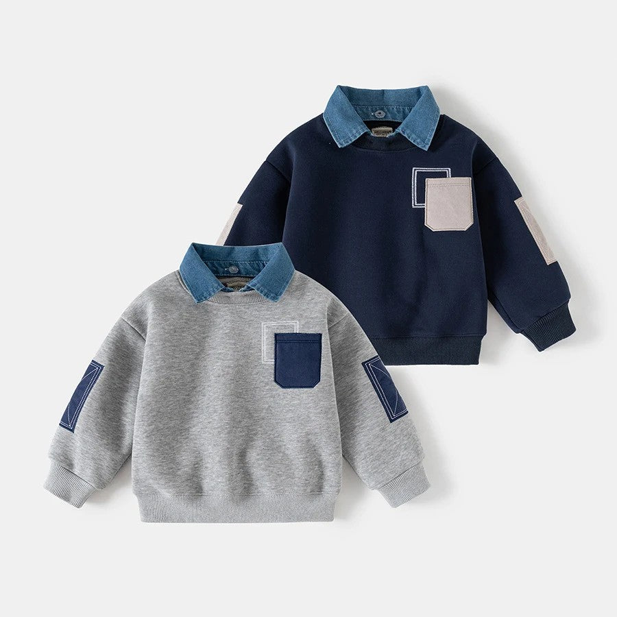 Sweatshirt Jongens Denim Kraag Gebreid | Casual