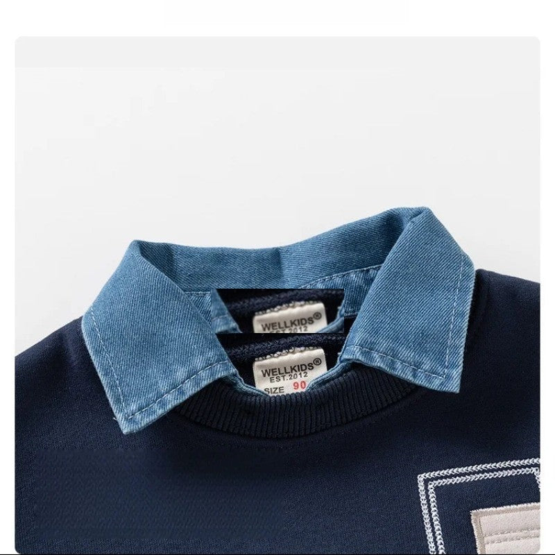 Sweatshirt Jongens Denim Kraag Gebreid | Casual