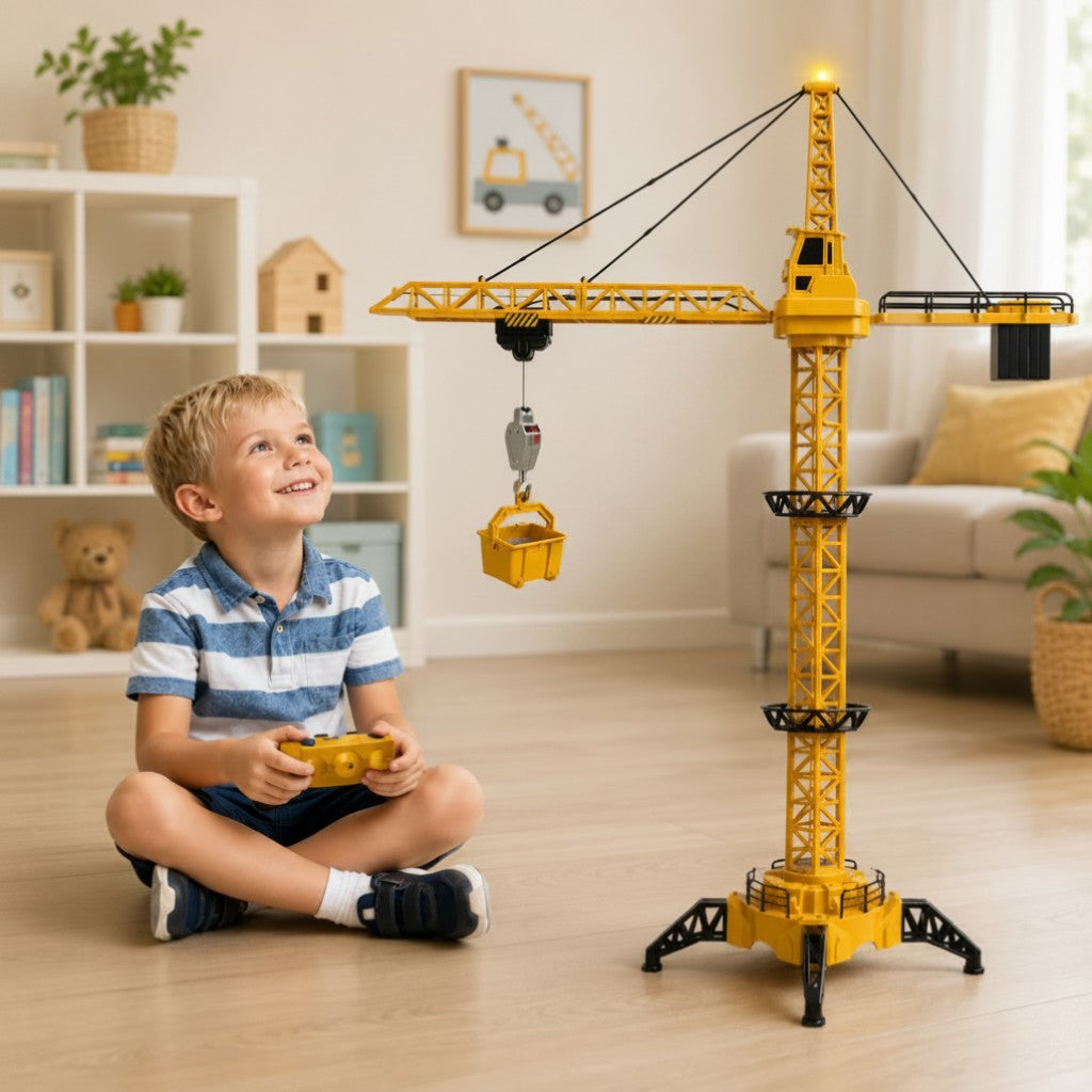 CranePro Torenkraan | RC afstandsbediening, LED-verlichting, 3+ – Bouw je eigen bouwplaats thuis