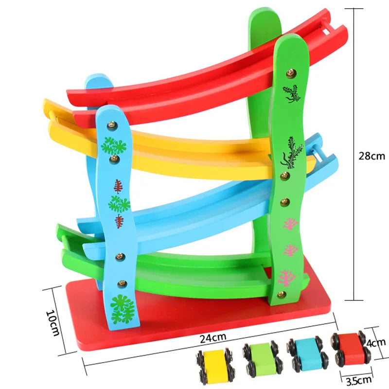 EcoToys Corrida & Brincadeira | Diversão Infinita - Pista de Corrida de Madeira Colorida