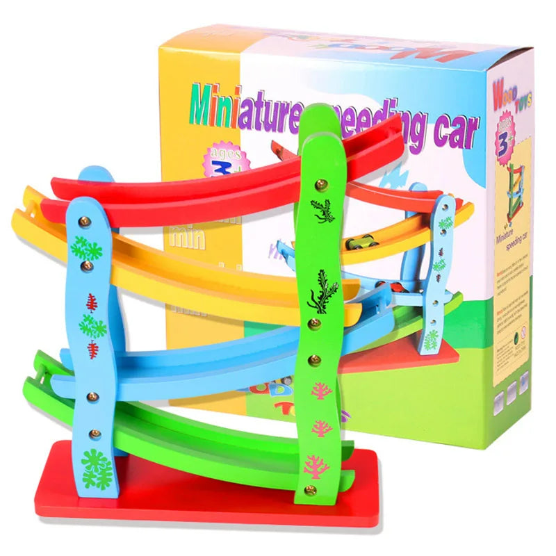 EcoToys Corrida & Brincadeira | Diversão Infinita - Pista de Corrida de Madeira Colorida