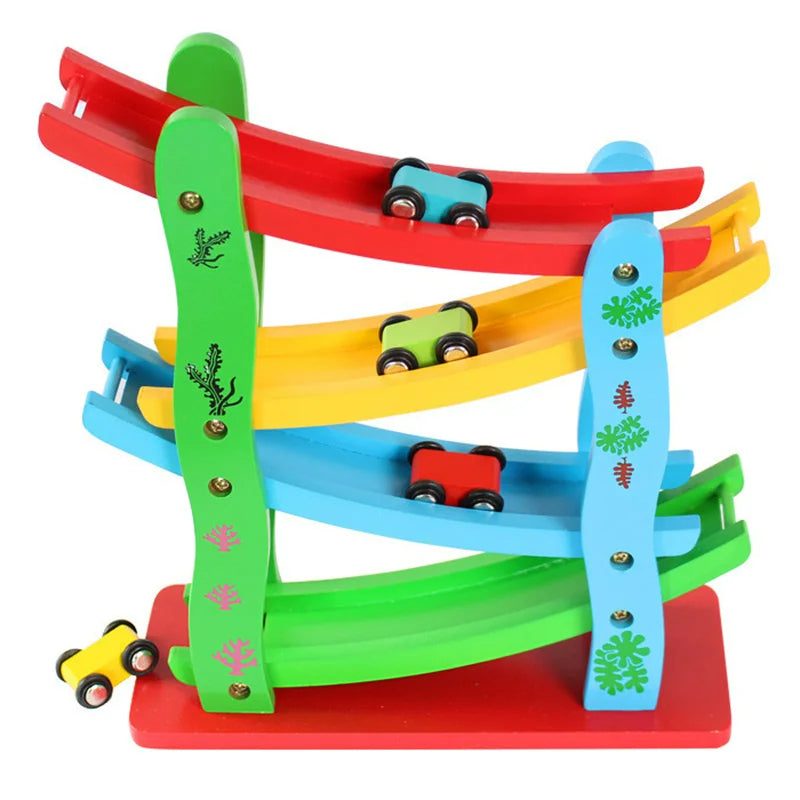 EcoToys Corrida & Brincadeira | Diversão Infinita - Pista de Corrida de Madeira Colorida
