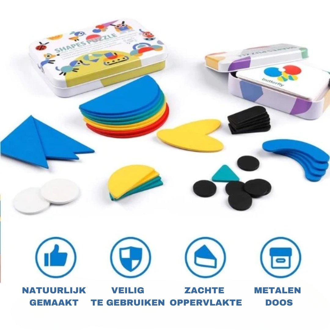 Ecotoys Tangram FunBox | Entdecke Kreativität und Lernfreude - 3D Holzpuzzle-Set