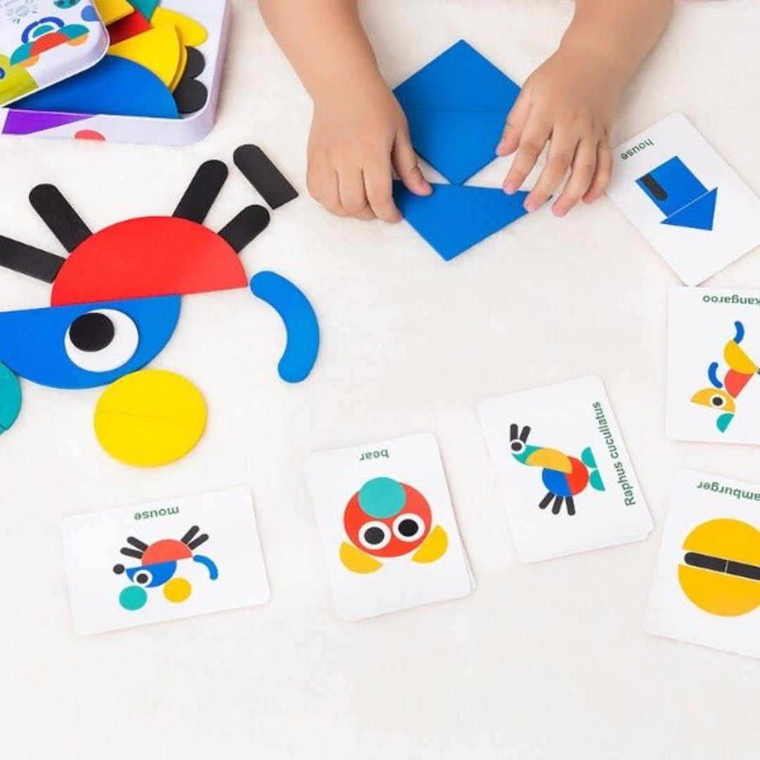 Ecotoys Tangram FunBox | Entdecke Kreativität und Lernfreude - 3D Holzpuzzle-Set