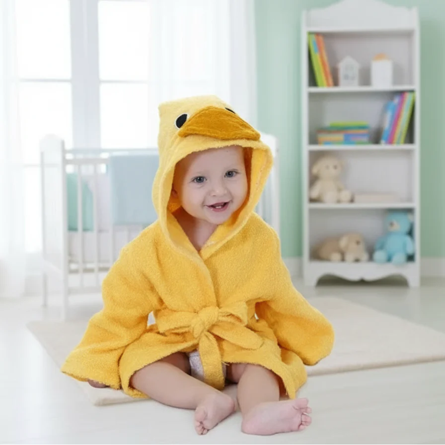 CozyNest badjas | Dierenprint badjas 70–110cm, 0–6 jaar – Zachte knuffelwarmte na het baden