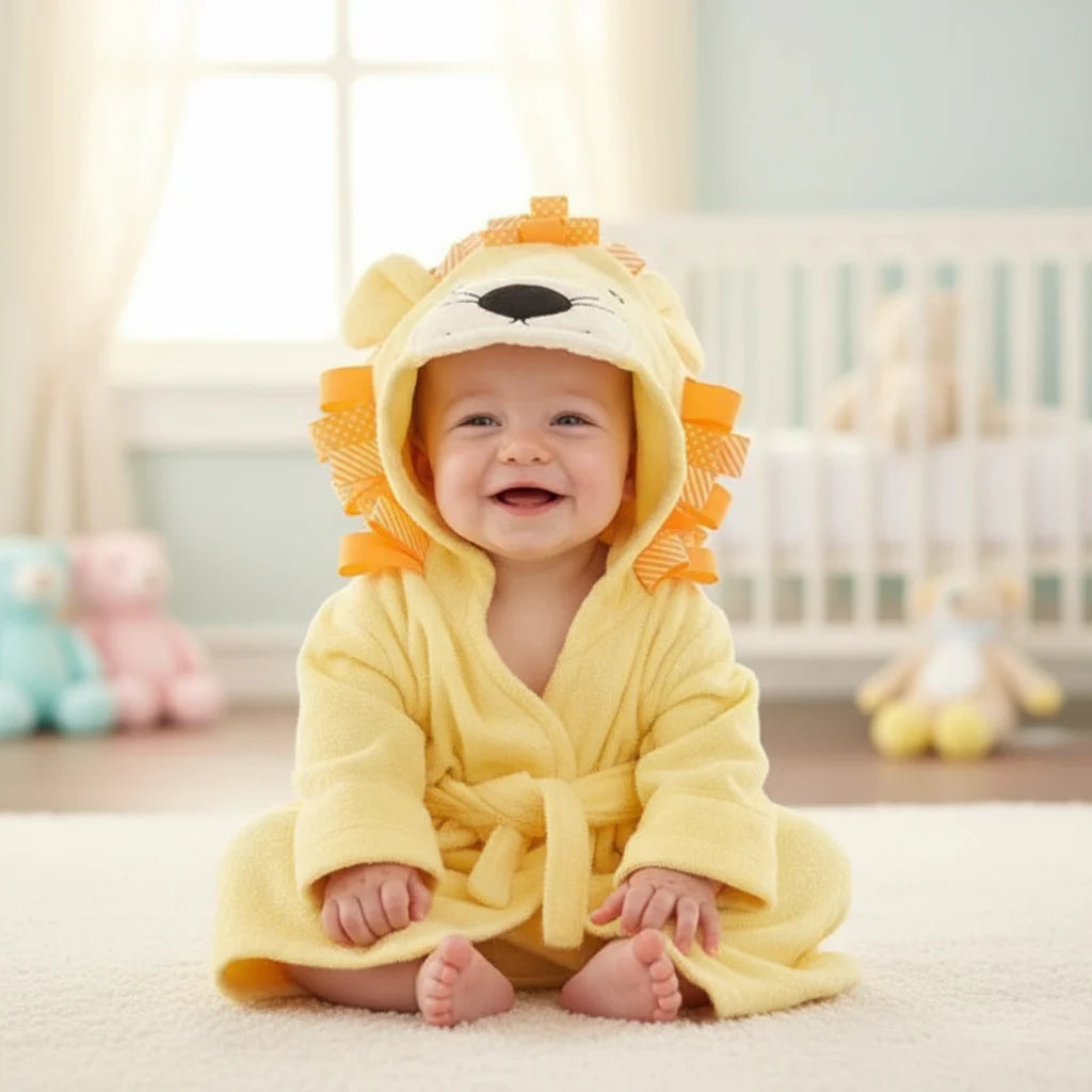 CozyNest badjas | Dierenprint badjas 70–110cm, 0–6 jaar – Zachte knuffelwarmte na het baden
