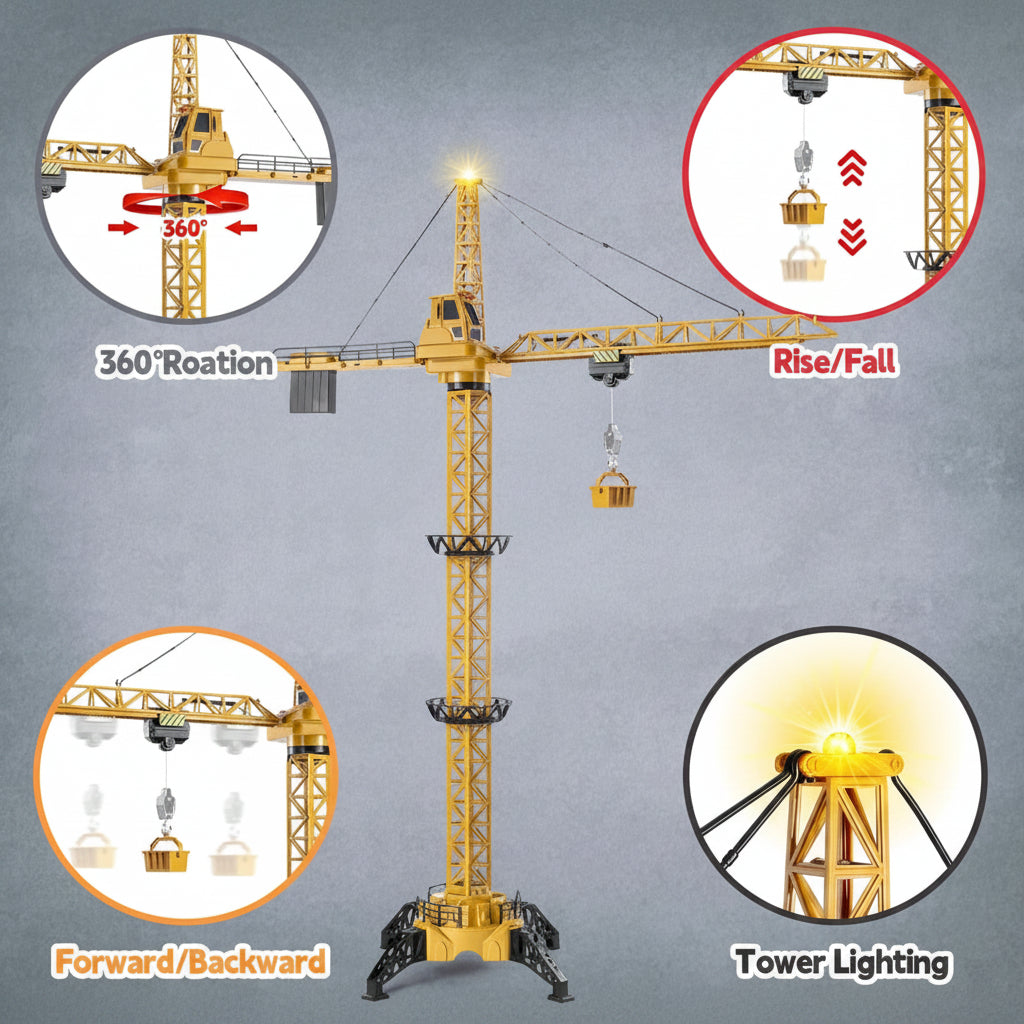 CranePro Torenkraan | RC afstandsbediening, LED-verlichting, 3+ – Bouw je eigen bouwplaats thuis