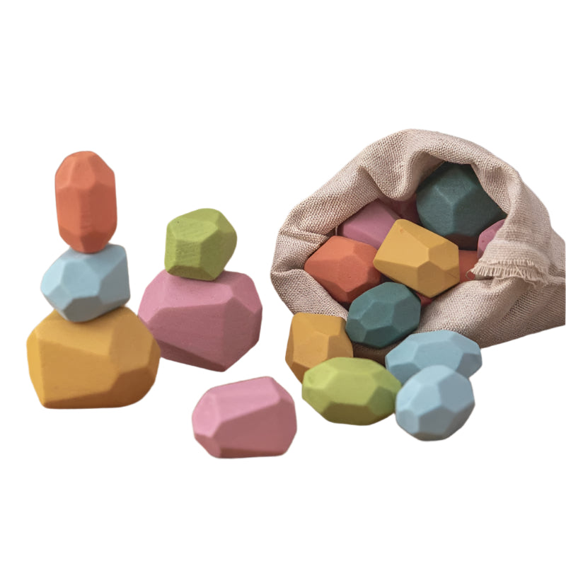 EcoToys HolzBalance Steine | Entwickle Kreativität und Balance - 18 Holzbausteine
