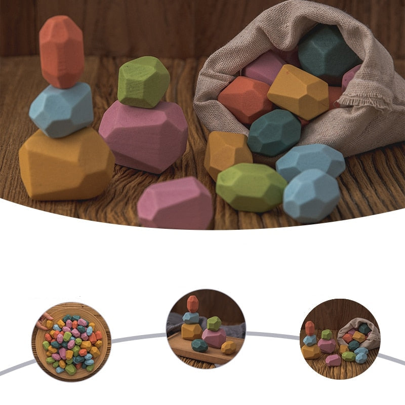 EcoToys HolzBalance Steine | Entwickle Kreativität und Balance - 18 Holzbausteine