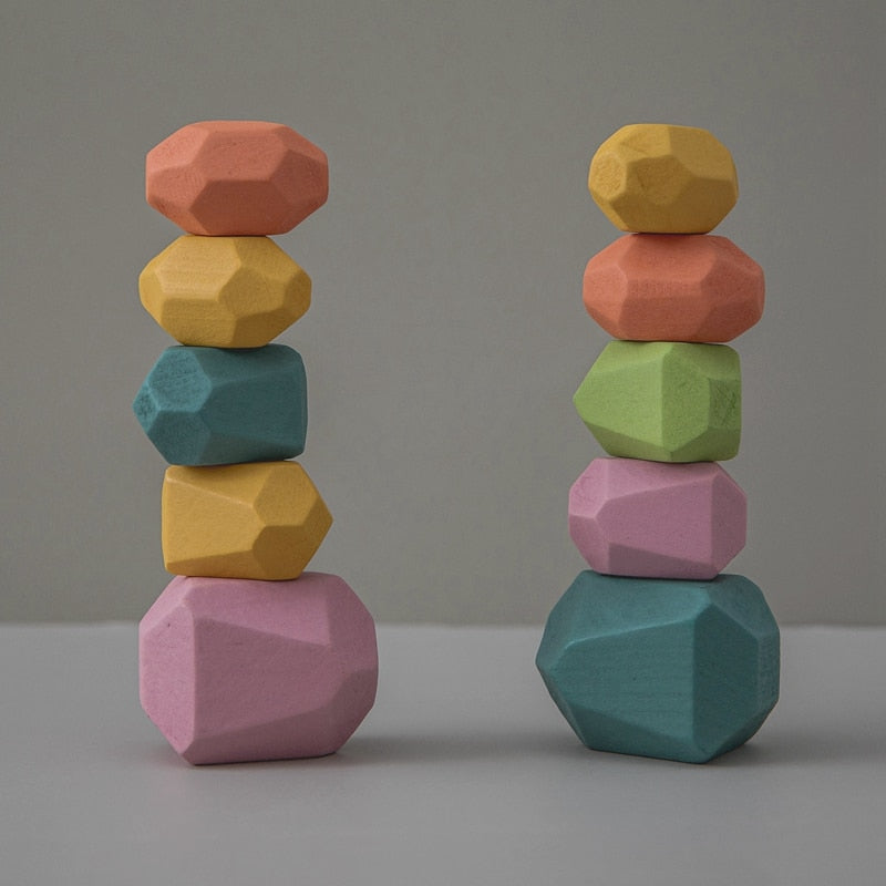EcoToys HolzBalance Steine | Entwickle Kreativität und Balance - 18 Holzbausteine