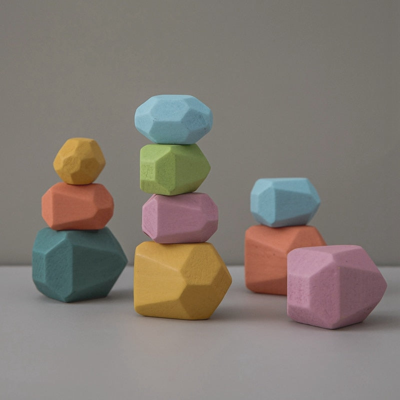 EcoToys HolzBalance Steine | Entwickle Kreativität und Balance - 18 Holzbausteine