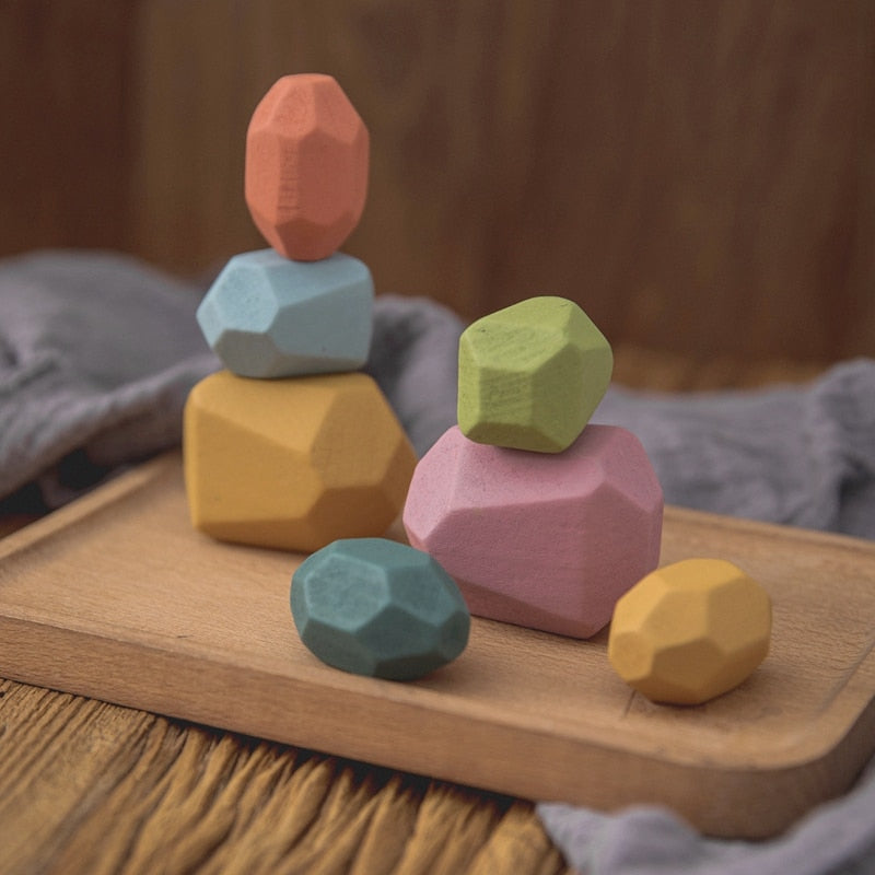 EcoToys HolzBalance Steine | Entwickle Kreativität und Balance - 18 Holzbausteine